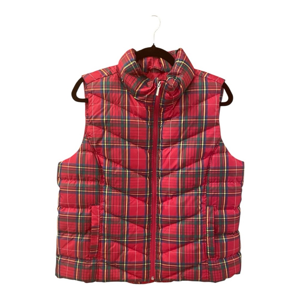 Lands' End Red Plaid Quilted Puffer Vest